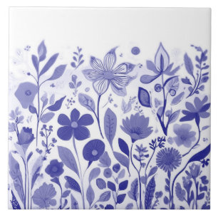 Carreau Fleurs sauvages d'été - Bleu foncé et Fleurs blanc