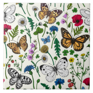 Carreau Fleurs sauvages et papillons