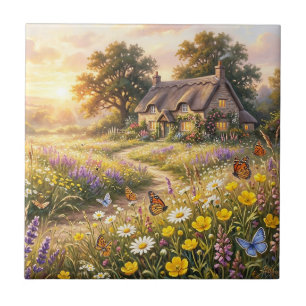 Carreau Fleurs sauvages et une mignonne maisonnette