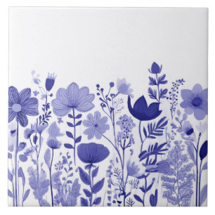 Carreau Fleurs sauvages - Fleurs florales bleu et blanc In