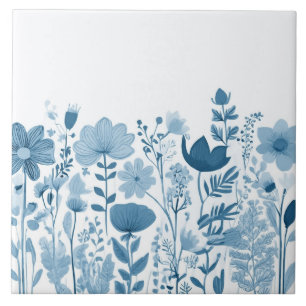Carreau Fleurs sauvages - Fleurs florales bleues et blanch