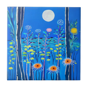 Carreau Fleurs sauvages sous Pleine lune