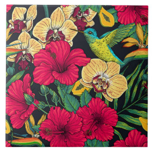 Carreau Fleurs tropicales et colibri - Botanica d'été