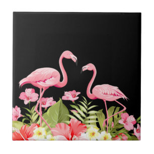 Carreau Fleurs tropicales et design de flamants roses