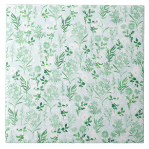 Carreau Fleurs vertes Peinture Botanique