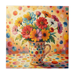 Carreau Fleurs Vibrantes, Points Colorés,