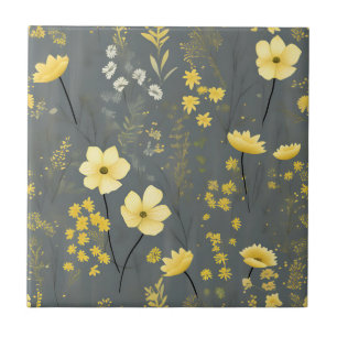 Carreau Fleurs vintages gris et jaune