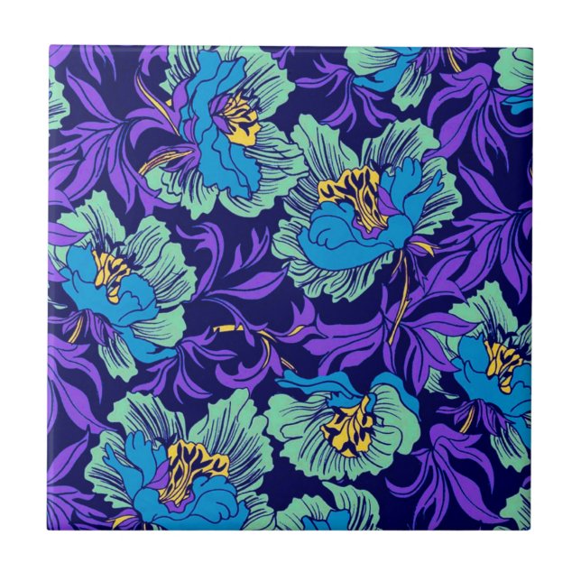 Carreau Fleurs violettes et bleues William Morris (Devant)