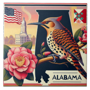 Carreau Flickr Nord de l'Alabama Oiseaux et Camellia Flowe