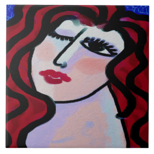 Carreau Flirt Portrait numérique Abstrait d'une femme