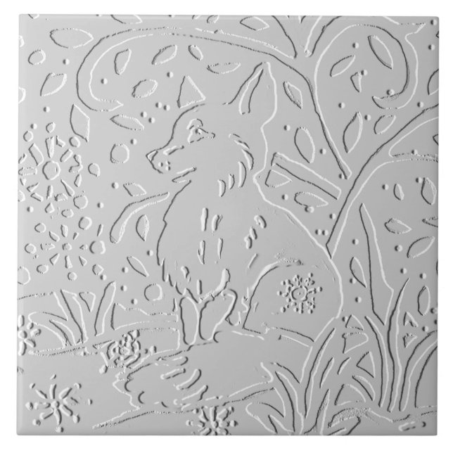 Carreau Flocon de neige blanc gris blanc renard noir boisé (Devant)