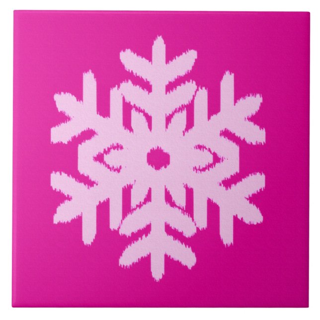 Carreau Flocon de neige Ikat - Fuchsia et rose glace (Devant)