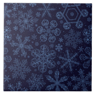 Carreau Flocons de neige bleus sur bleu