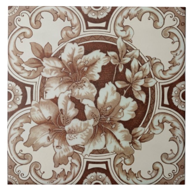Carreau Floral Aesthetic Victorian Brown Beige Cream Repro (Devant)