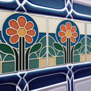 Carreau floral Art Nouveau vibrant représentant un