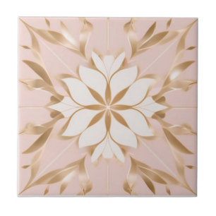Carreau Floral blanc, doré et rose