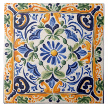 Floral bleu et jaune méditerranéen