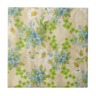 Carreau floral bleu vintage et marguerites