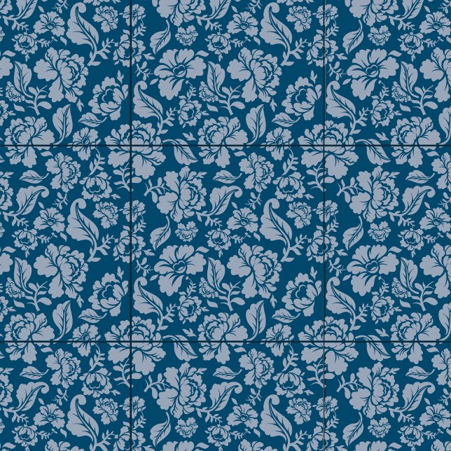 Carreau Floral Botanique Motif Bleu Blanc Maison Vie (Floral Botanical Pattern Blue White Home Living Ceramic Tile)