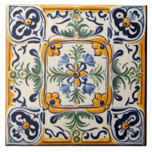 Floral d'Art Méditerranéen Jaune & Fleur Bleue