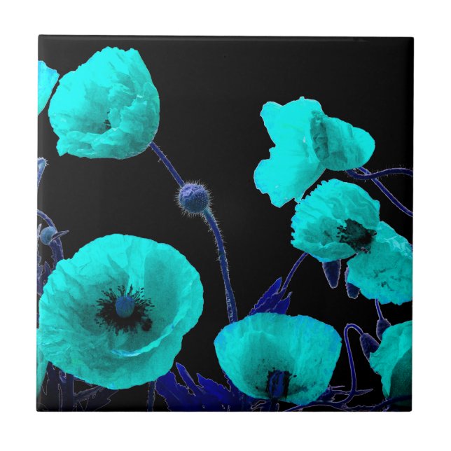 Carreau Floral Fleurs de pavot Turquoise Bleu Abstrait Art (Devant)
