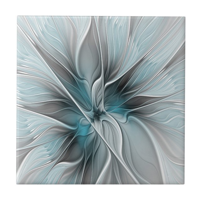 Carreau Floral Fractal Modern Abstract Flower Blue Gray (Devant)