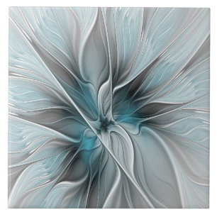 Carreau Floral Fractal Moderne Fleur Abstrait gris bleu