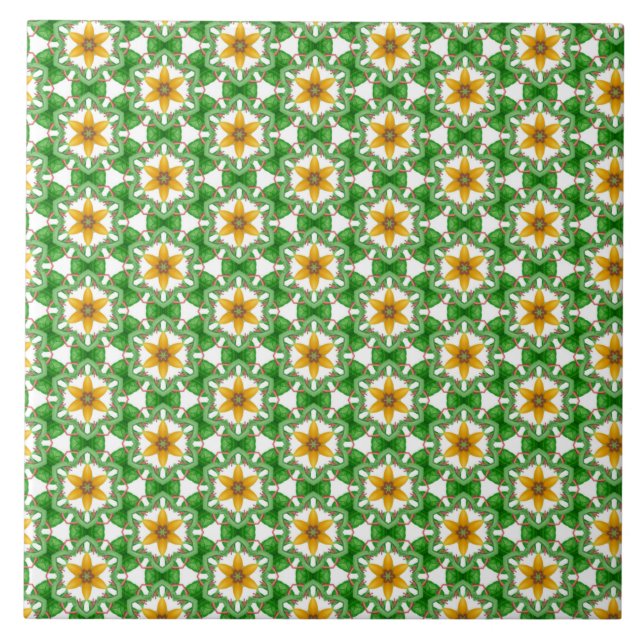 Carreau Floral géométrique Abstrait vert jaune moderne (Devant)