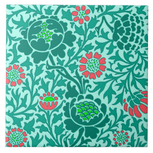 Carreau Floral Jacobéen, Turquoise, Aqua & Corail