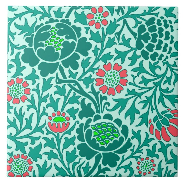 Carreau Floral jacobéen, Turquoise, Aqua & Coral (Devant)