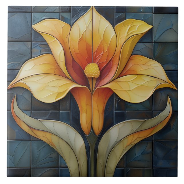 Carreau Floral Jaune Lily Art Déco (Devant)
