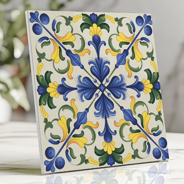 Carreau Floral méditerranéen bleu et jaune vif (Créateur téléchargé)