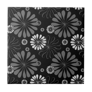 Carreau Floral noir et blanc rétro