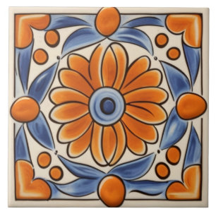 Carreau Floral Orange & Bleu Fleur Méditerranéenne