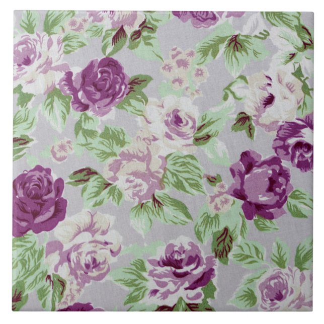 Carreau Floral Pattern Purple Flowers Green Foliage (Devant)
