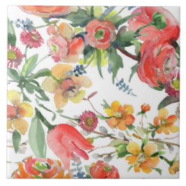 Carreau Floral Pattern Wildflowers Yellow Pink Green White