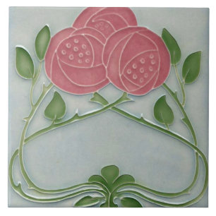 Carreau Floral Rose Art Nouveau Rose Bleu