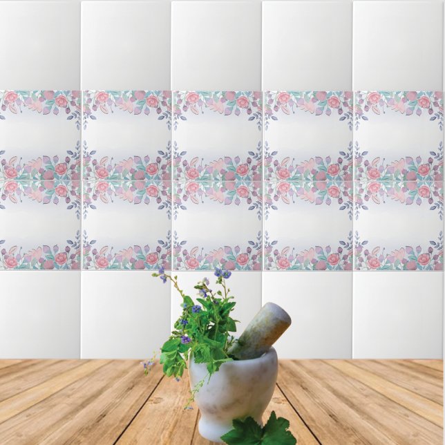 Carreau Floral rose vintage sur céramique blanche (Créateur téléchargé)