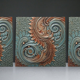 Carreau Floral victorien Turquoise Motifs de feuille orang