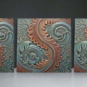 Carreau Floral victorien Turquoise Motifs de feuille orang