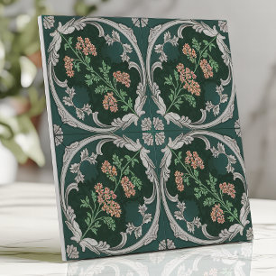 Carreau floral vintage Carreau vert Turquoise gris