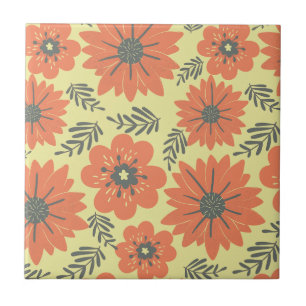 Carreau Floral Vintage jaune orange vert rétro