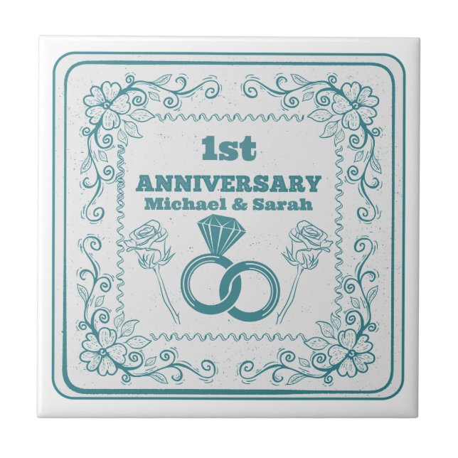 Carreau Floral wedding Anniversary Customizable year (Devant)