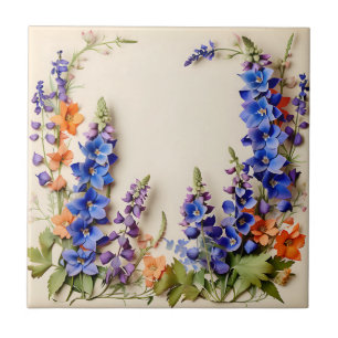 Carreau Flore de Delphinium Bleu