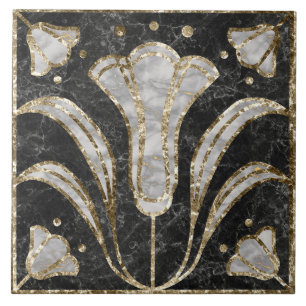 Carreau Flore en mosaïque de marbre Art déco. Fleurs de 