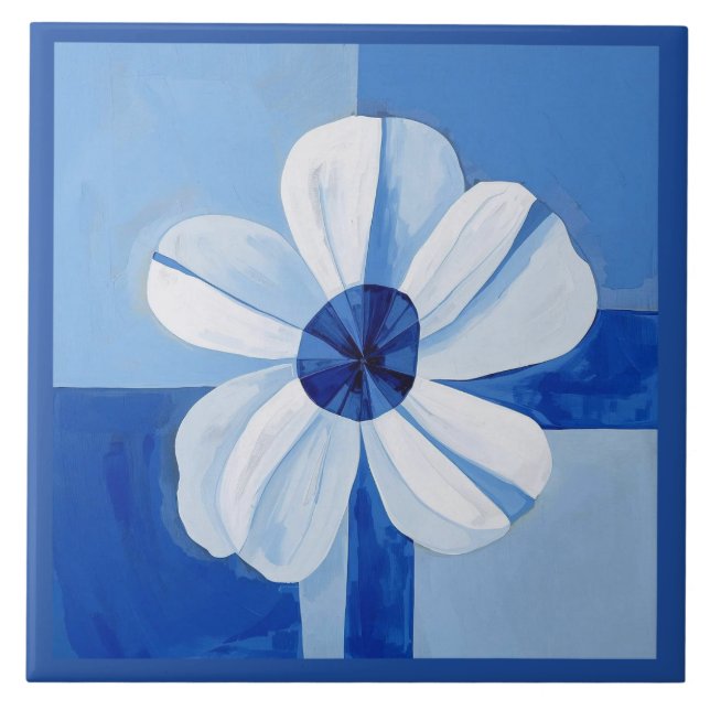 Carreau Flore minimaliste bleu Azulejo (Devant)