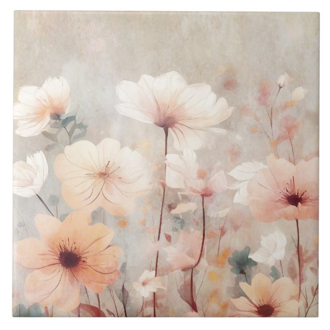 Carreau Flore Pêche Fleurs Beige Design 328 (Devant)