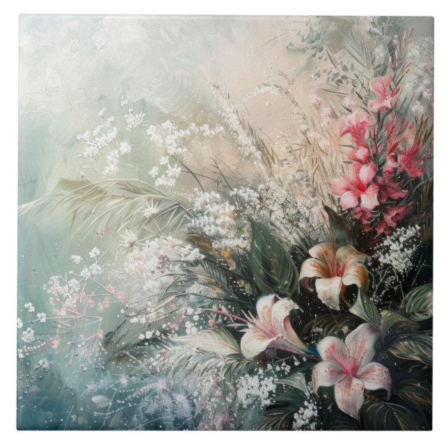 Carreau Flore tropicale rose blanc (Devant)