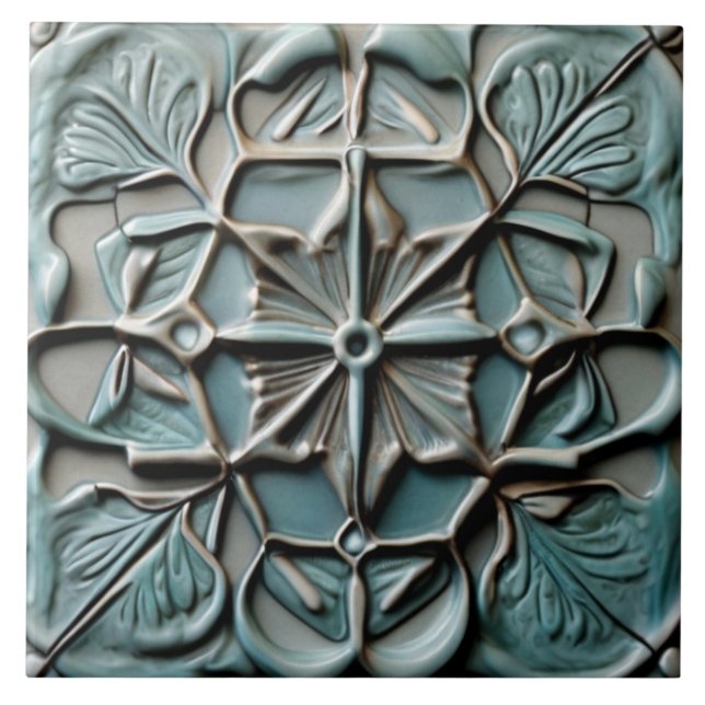 Carreau Flore Turquoise Turquoise Faux Relief Croix (Devant)