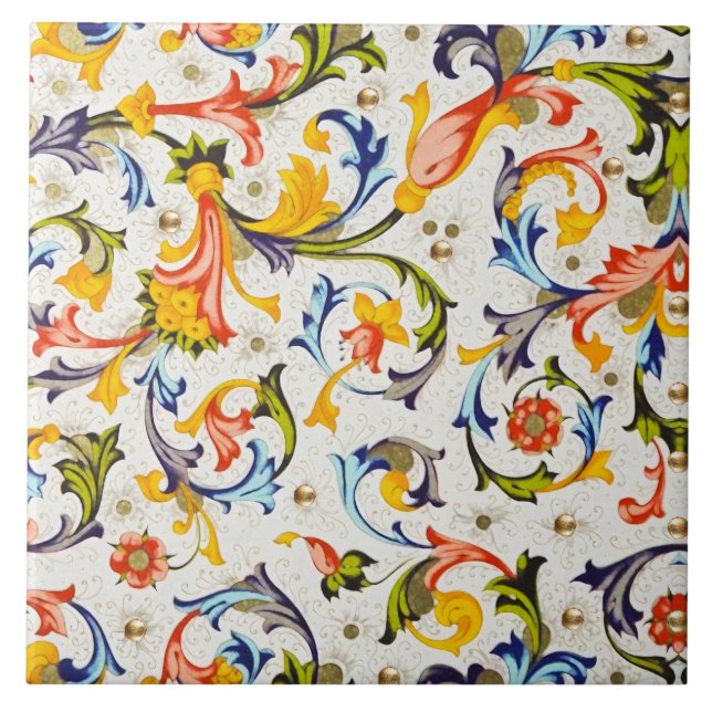 CARREAU FLORENTINE RENAISSANCE JAUNE FLORAL TOURBILLON,FLE (Devant)
